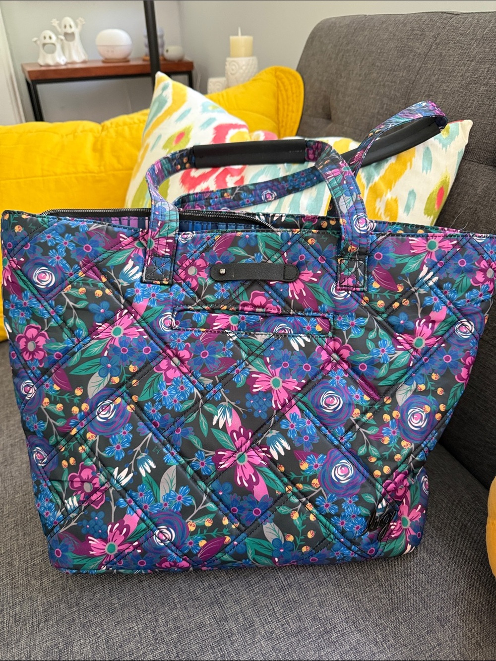 Lug life Quilted Floral Tote Bag in blue Purple & Pink like new